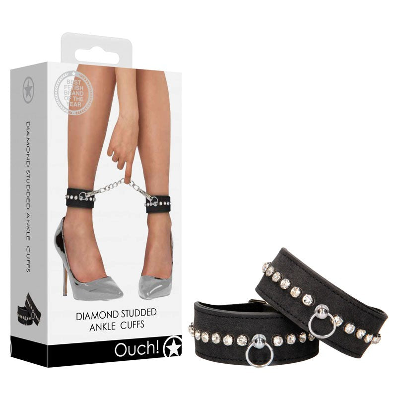 Shots Toys OUCH! Diamond Studded Ankle Cuffs Premium Restraint BDSM Cuffs - - Cuffs and Restraints