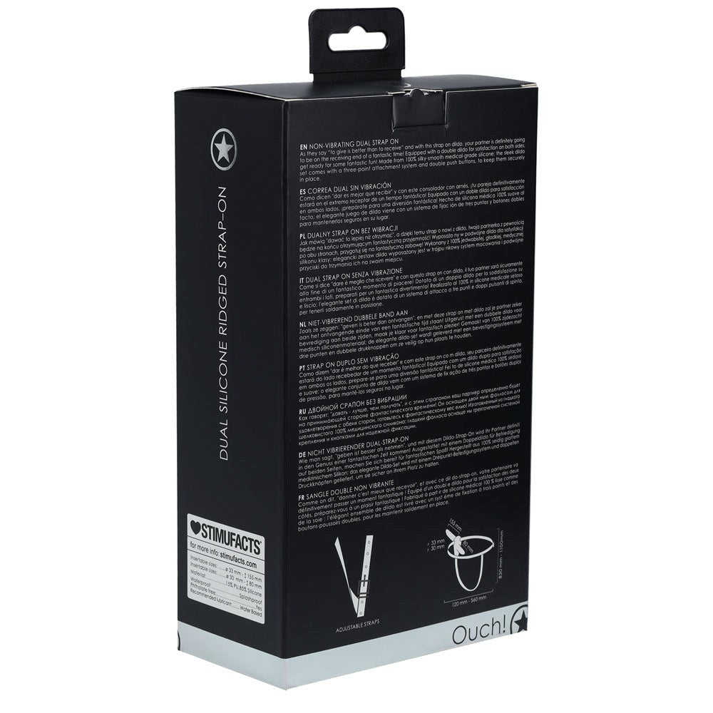 Shots Toys OUCH! Dual Silicone Ridged Strap On Premium Dual Ended Design - - Realistic Dildos