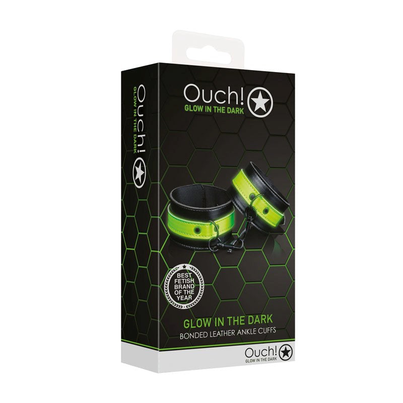 Shots Toys OUCH! Glow in Dark Handcuffs with Fluorescent Green Glow - - Cuffs and Restraints