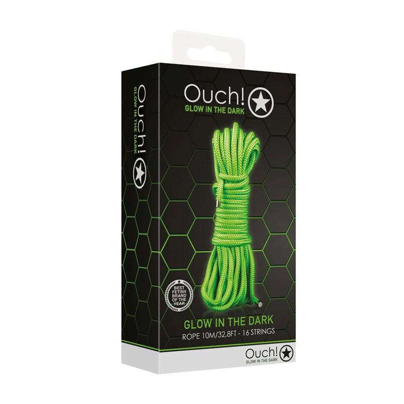 Shots Toys OUCH! Glow In Dark Rope 10m Fluorescent Green Bondage Rope - - Cuffs and Restraints