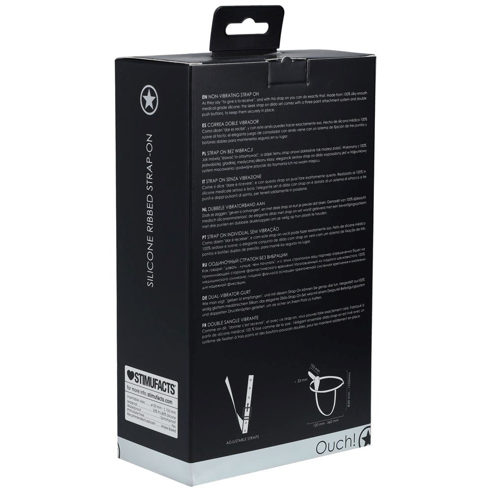 Shots Toys Indulge in Shared Ecstasy OUCH! Silicone Ribbed Strap On Premium - - Strap On Sextoys