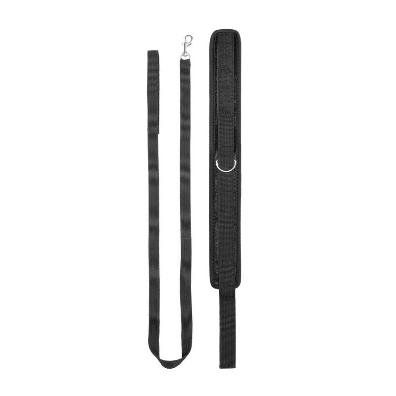 Shots Toys OUCH! Velvet and Velcro Adjustable Collar with Leash - - Collars and Leads