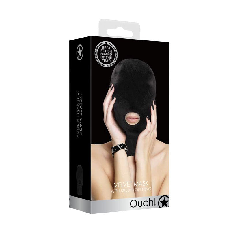 Shots Toys OUCH! Velvet and Velcro Mask with Open Mouth Sensory Deprivation - - Masks And Blindfolds