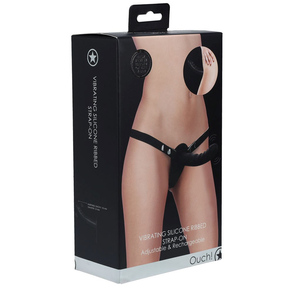 Shots Toys OUCH! Ribbed Silicone Vibrating Strap On Ribbed Texture Vibration - - Strap On Sextoys