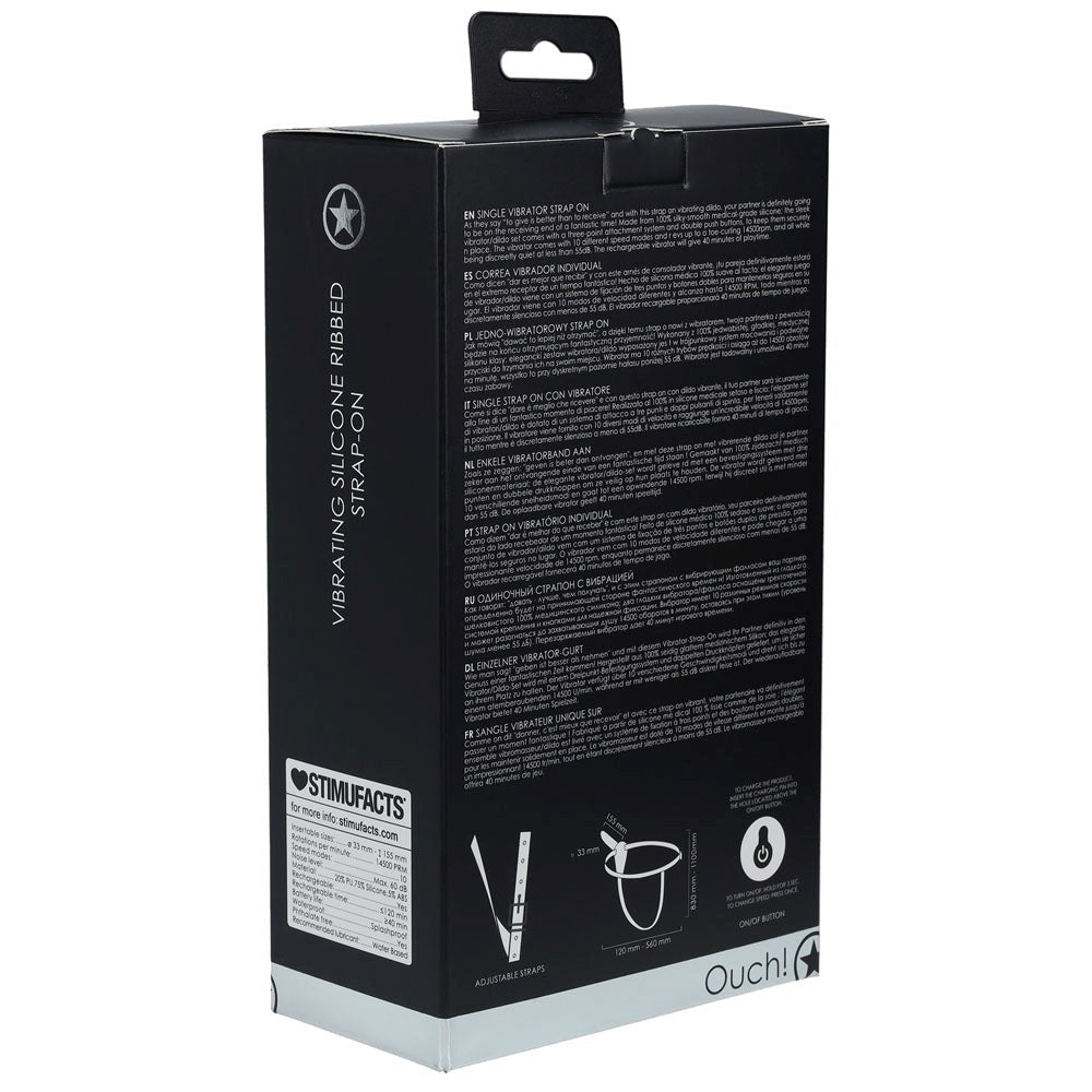 Shots Toys OUCH! Ribbed Silicone Vibrating Strap On Ribbed Texture Vibration - - Strap On Sextoys
