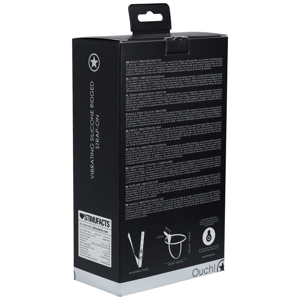 Shots Toys OUCH! Ridged Silicone Vibrating Strap On Pleasure Perfection - - Strap On Sextoys