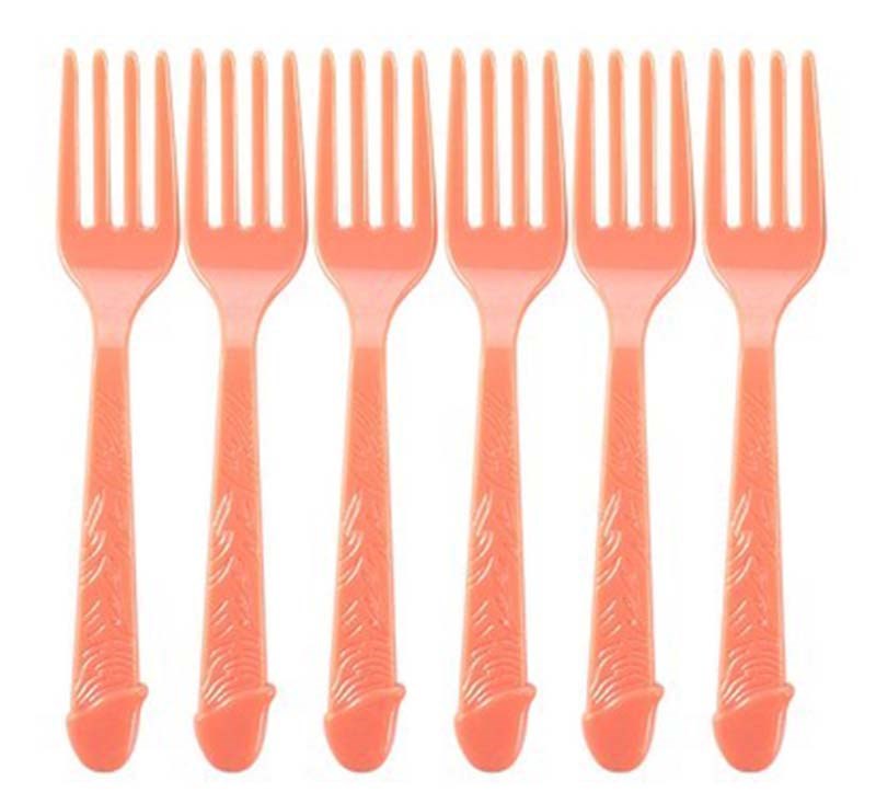 Hua Novelties Pecker Forks Pink Penis Shaped Party Utensils Set of 8 - - Bachelorette and Bucks