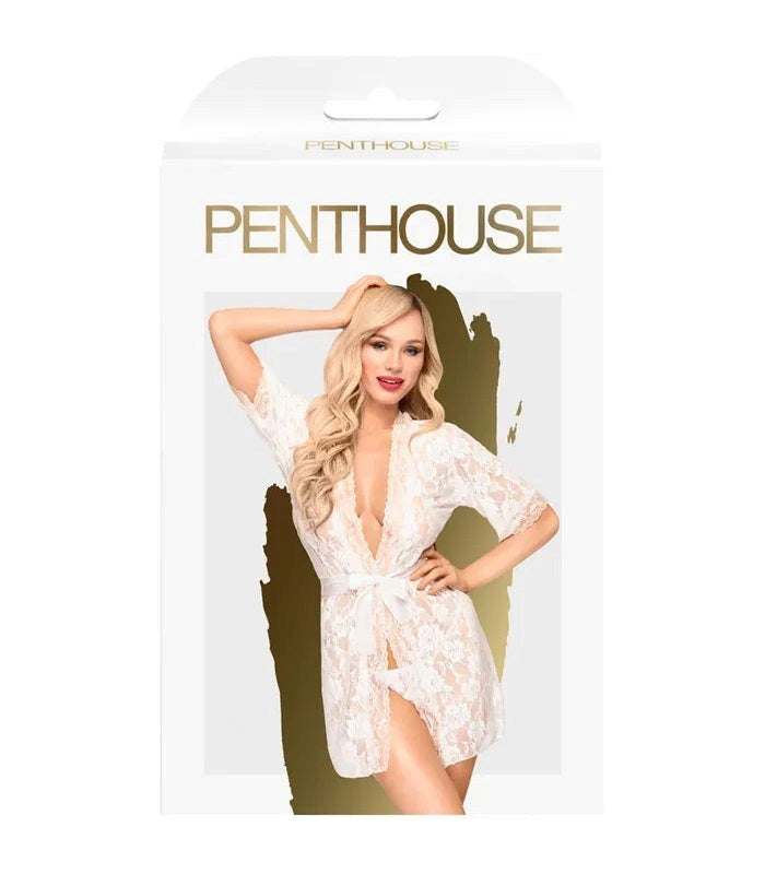 Penthouse Lingerie Sweet Retreat White Lace Kimono Set - - Kimono's and Gowns
