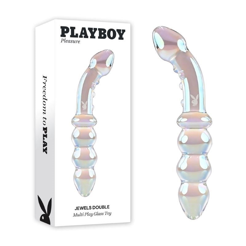 Evolved Playboy Pleasure Jewels Double Ended Glass Dildo Rainbow Finish - - Glass Sex Toys