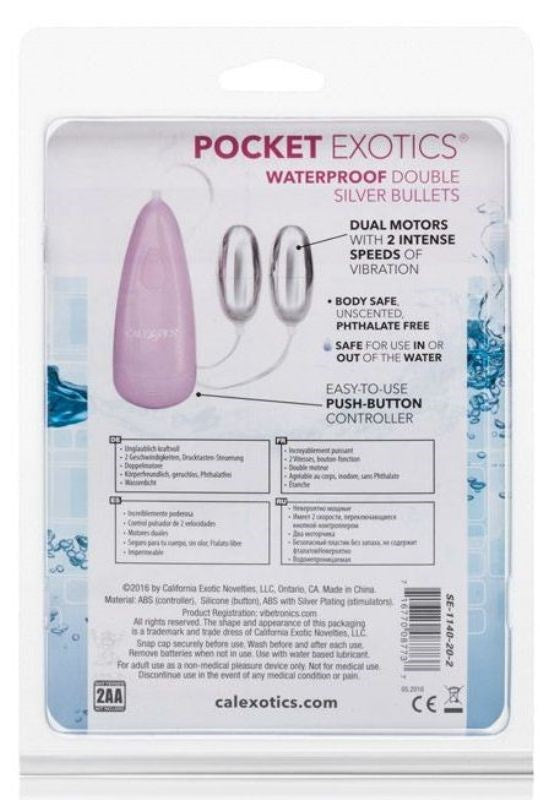 California Exotics Pocket Exotics Waterproof Double Silver Bullet Vibrator - - Waterproof Vibrators