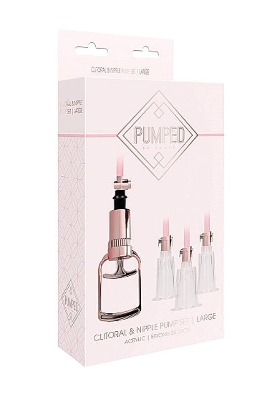 Shots Toys Pumped Clitoral and Nipple Pump Set Large Rose Gold Acrylic - - Breast and Nipple Toys