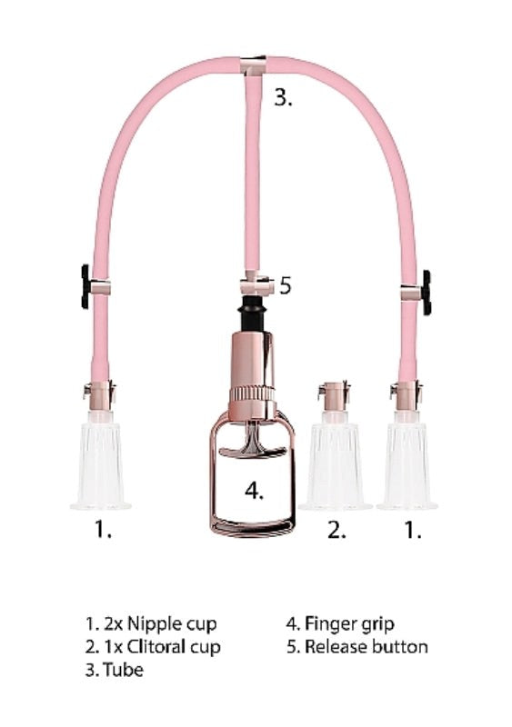 Shots Toys Pumped Clitoral and Nipple Pump Set Large Rose Gold Acrylic - - Breast and Nipple Toys