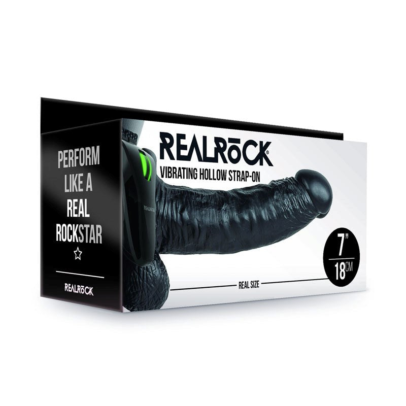 Shots Toys REALROCK Vibrating Hollow Strap On Pleasure Unleashed 18cm - - Realistic Dildos
