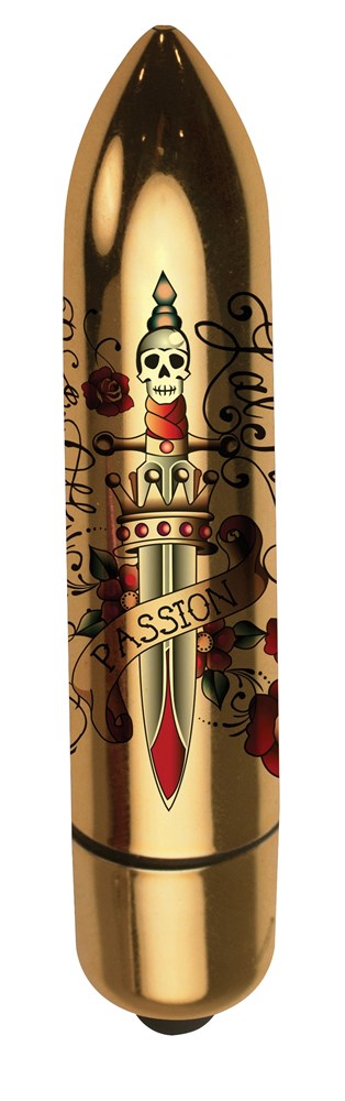 Rocks Off Erotic Ink 80mm 7 Speed Deadly Passion Vibrator Gold Tattoo Art - - Waterproof Vibrators