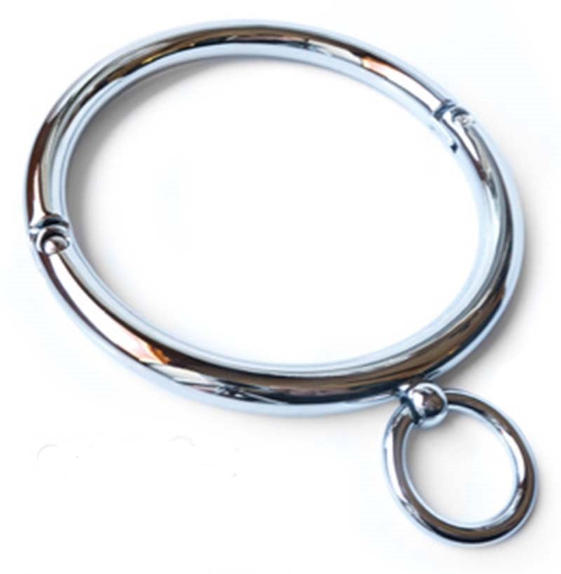 Hells Couture Round Bar Steel Slave Collar with O Ring and Hex Key Lock - - Steel Sex Toys