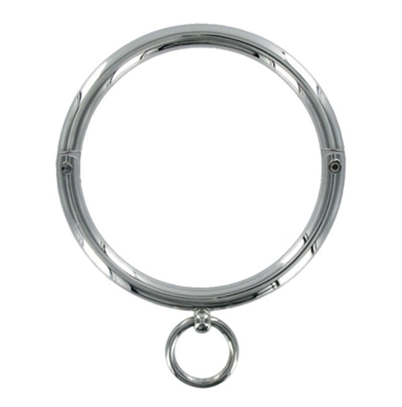 Hells Couture Round Bar Steel Slave Collar with O Ring and Hex Key Lock - - Steel Sex Toys