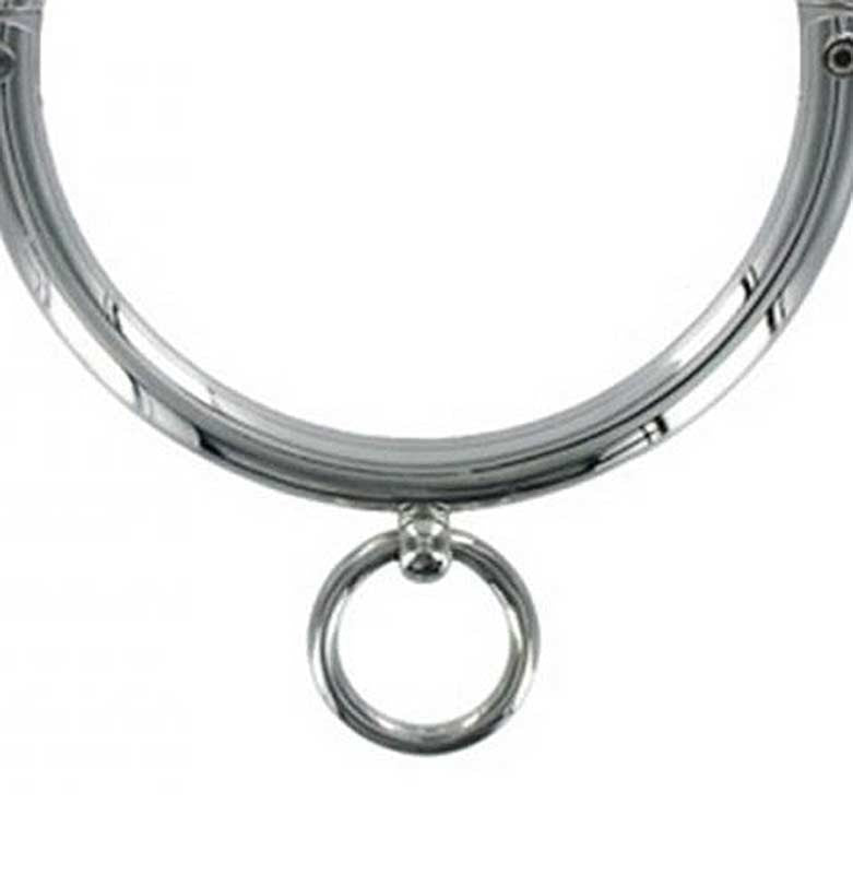 Hells Couture Round Bar Steel Slave Collar with O Ring and Hex Key Lock - - Steel Sex Toys