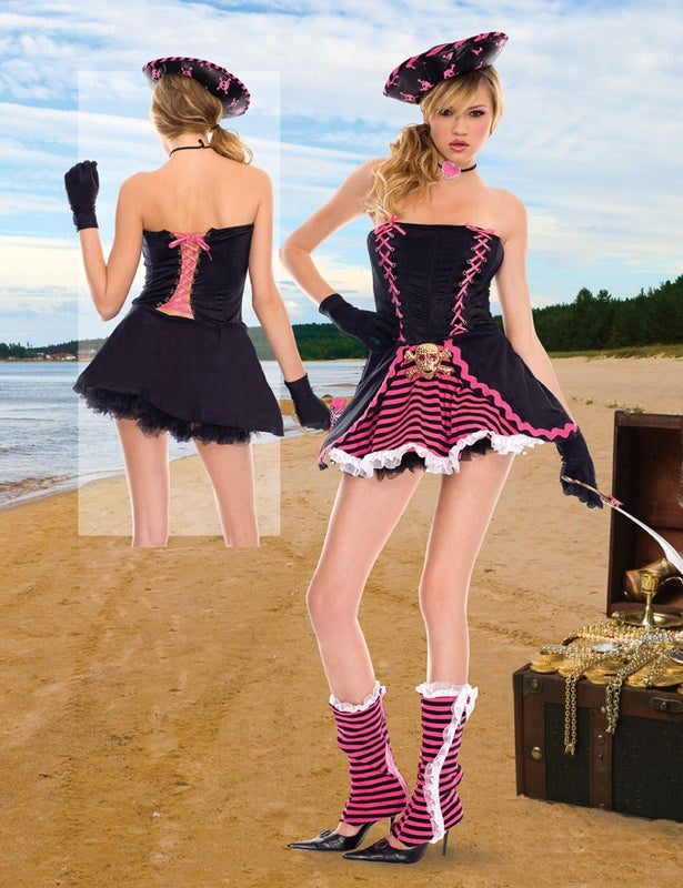 Music Legs Sexy Pirate Cutie Adult Costume with Strapless Dress - - Fancy Dress Ups