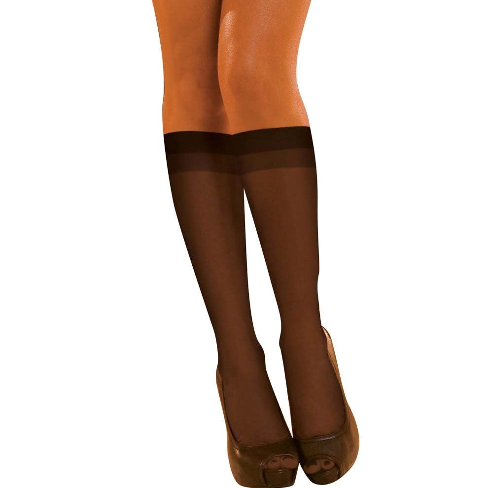 Hustler Sultry Sheer Knee High Bodystockings with Garters Seductive Hosiery - - Body Stockings