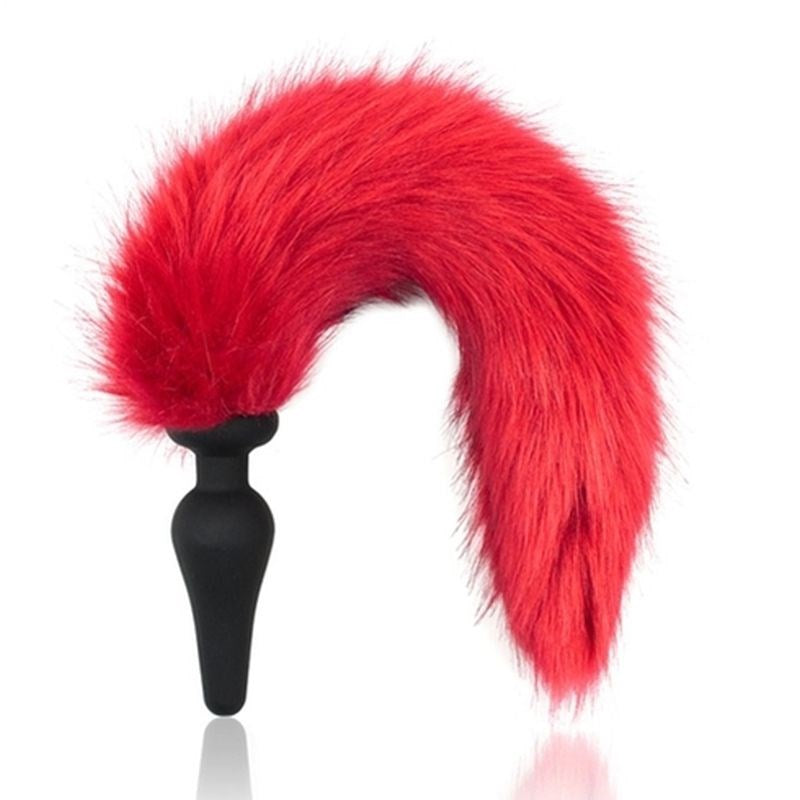 BDStyle Silicone Anal Plug With Red Faux Fox Tail for Roleplay Fantasy - - Fancy Dress Ups