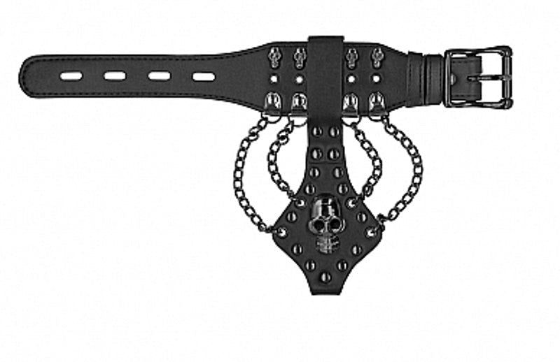 Shots Toys Skulls and Bones Bracelet with Skulls and Chains Black Gothic Style - - Cuffs And Restraints