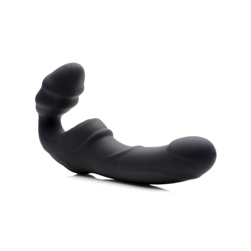 XR Brands Slim Rider Ribbed Vibrating Silicone Strapless Strap On Couples - - Strap On Sextoys
