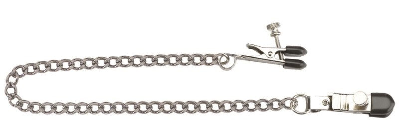 Spartacus Adjustable Broad Tip Clamps with Loop Link Chain Nipple Clamps - - Breast and Nipple Toys