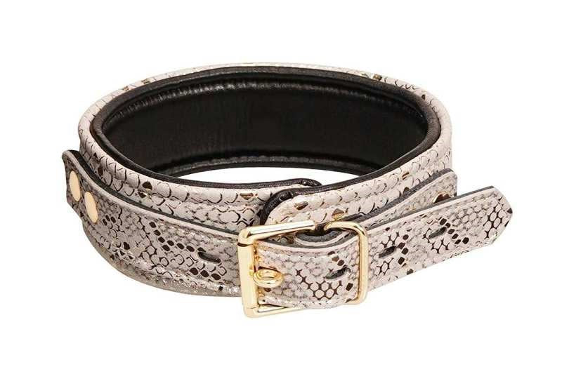 Spartacus White Snake Print Microfiber Collar and Leash BDSM Bondage Set - - Collars and Leads
