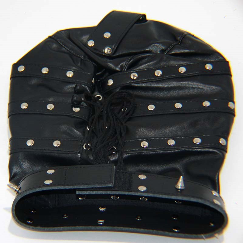 Spiked Bondage Hood Leather Safe And Secure - - Bondage Hoods
