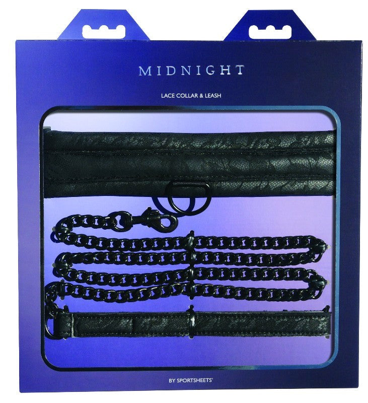 Sportsheets Midnight Lace Collar & Leash Adjustable BDSM Set - - Collars and Leads