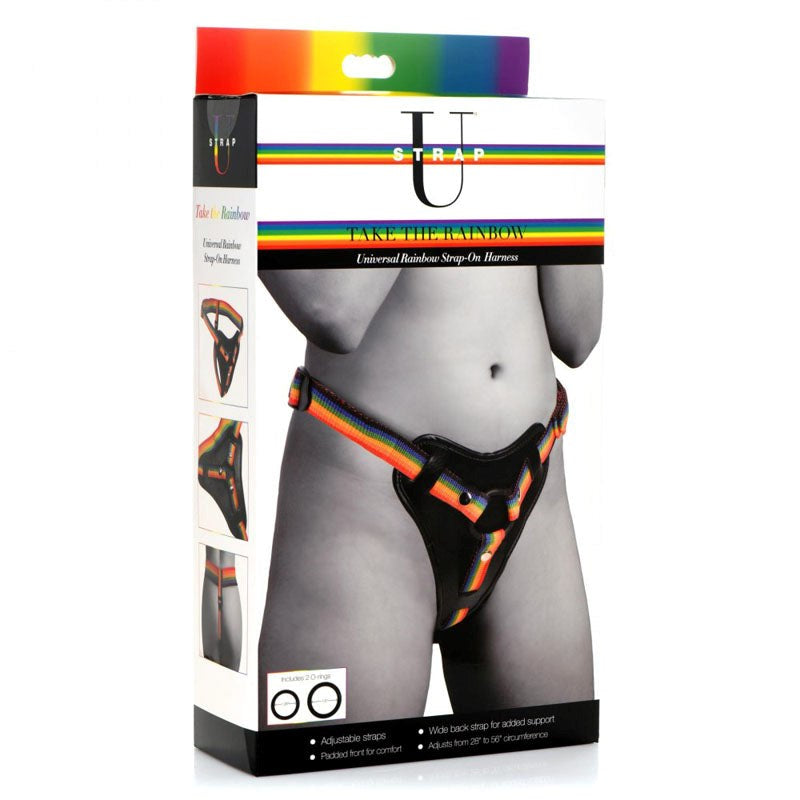 XR Brands Vibrant Rainbow Strap On Harness Universal Fit and Support - - Strap On Sextoys