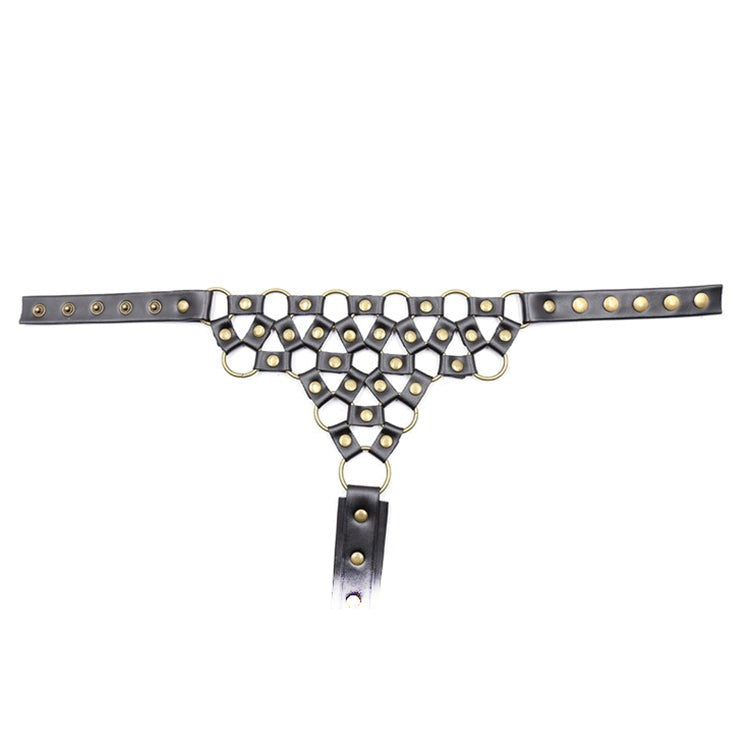 BDStyle Studded G String Bondage Thong Premium Leather with Metal Studs - - Her Fetish
