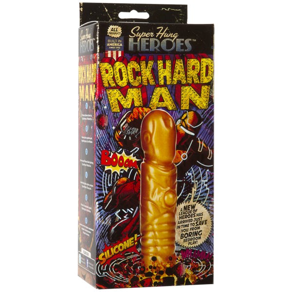 Doc Johnson Super Hung Heroes Rock Hard Man Fantasy Dildo with Gold Finish - - Non-Realistic Dildos