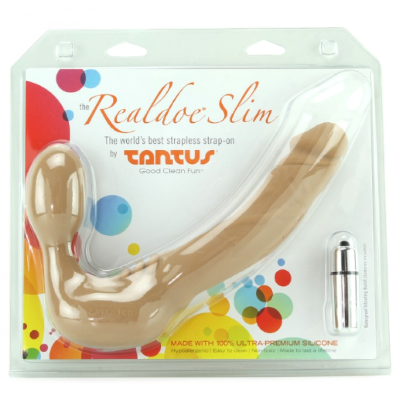 Tantus Realdoe Slim Harness Free Double Ended Dildo with Vibrating Bullet - - Strap On Sextoys