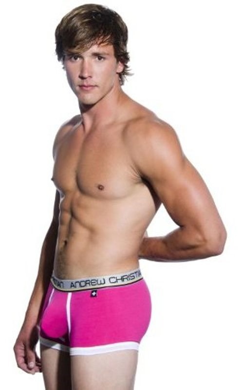 Andrew Christian Tighty Whitie Punked Boxer w/ Almost Naked Fuchsia M Pouch - - Jocks and G-Strings