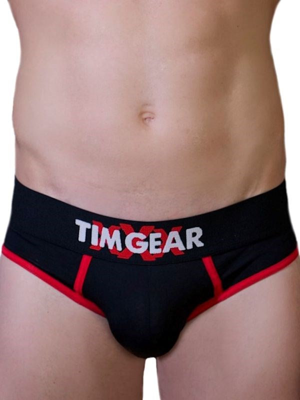 TIM Gear Black and Red Brief Large Cotton Elastane Blend Underwear - - Mens Briefs And Boxers