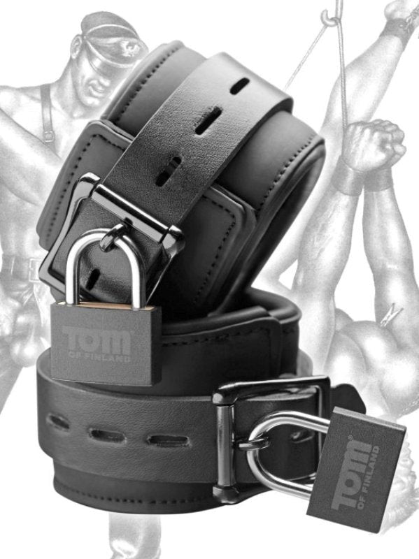 XR Brands Tom of Finland Neoprene Wrist Cuffs with Lock and Keys - - Cuffs and Restraints