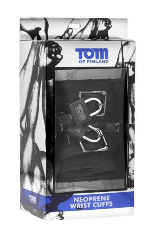 XR Brands Tom of Finland Neoprene Wrist Cuffs with Lock and Keys - - Cuffs and Restraints