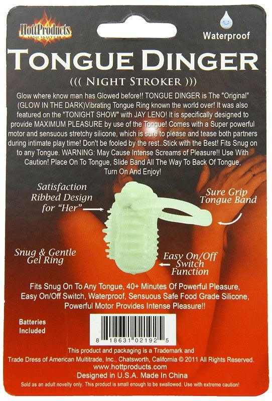 Hott Products Tongue Dinger Glow in the Dark Vibrating Tongue Ring - - Finger and Tongue Vibrators