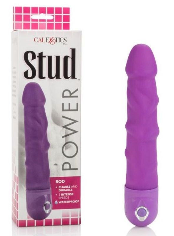 California Exotics Waterproof Power Stud Rod Purple Vibrating Dildo - - Realistic Dildos