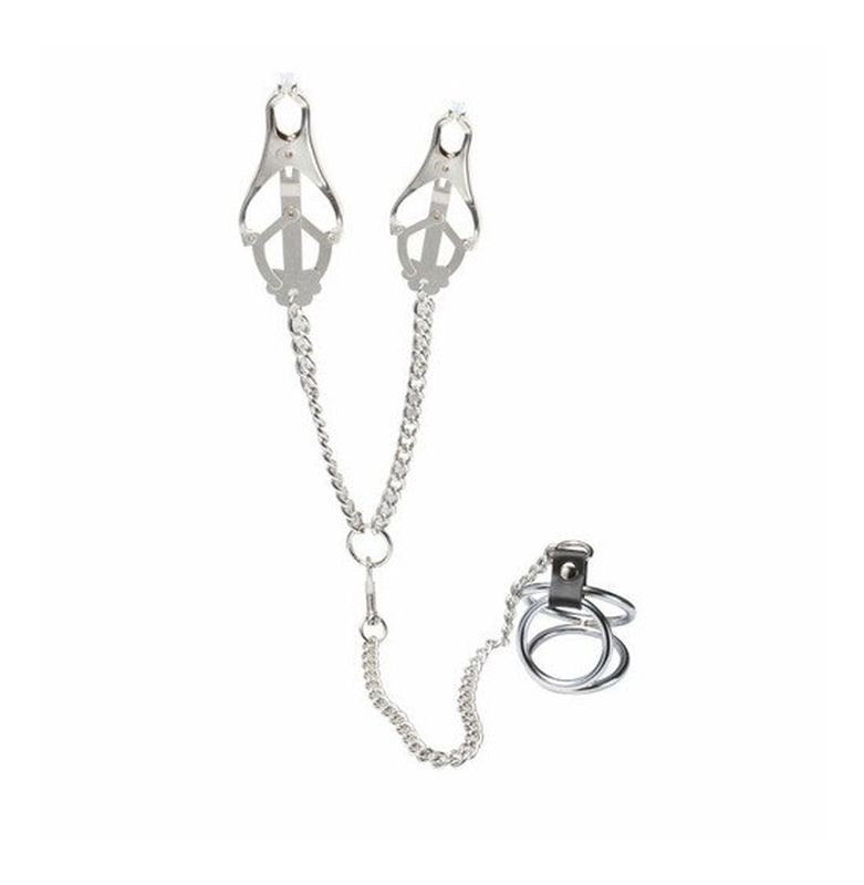 BDStyle Welled Up Clover Clamps & Cock Ring Steel Ring & Nipple Clamps - - Breast and Nipple Toys