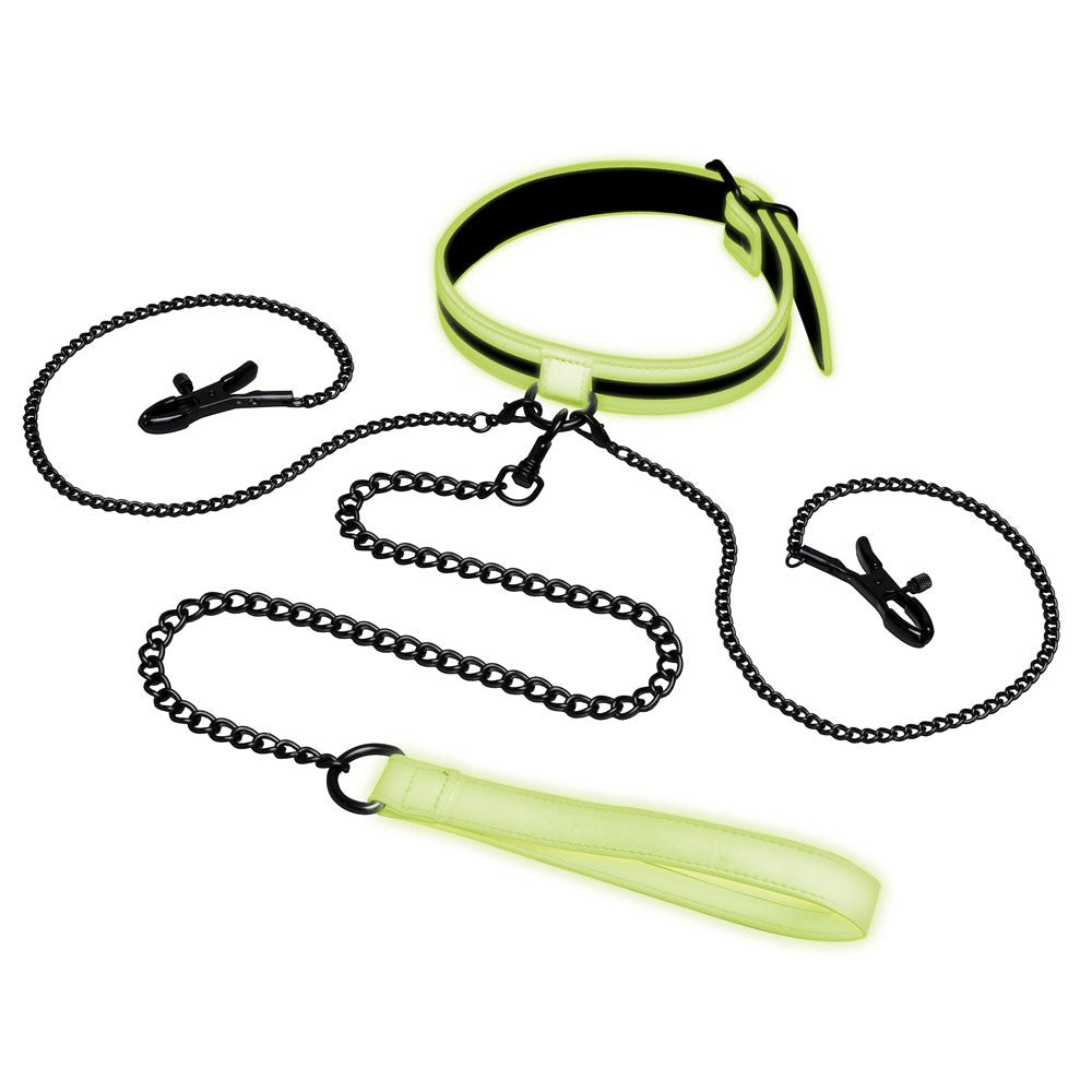 Xgen Products WhipSmart Glow In Dark Collar Clips + Leash BDSM Set - - Collars and Leads