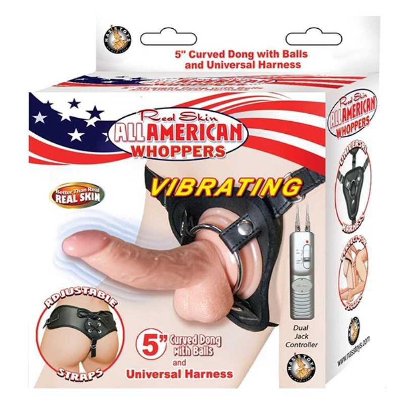 Nasstoys Whoppers Vibrating 5 Curved Dong with Balls and Harness Strap On - - Strap On Sextoys