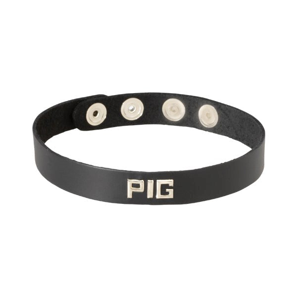 Spartacus Enterprises Wordband Collar PIG Premium American Leather BDSM Collar - - Fancy Dress Ups