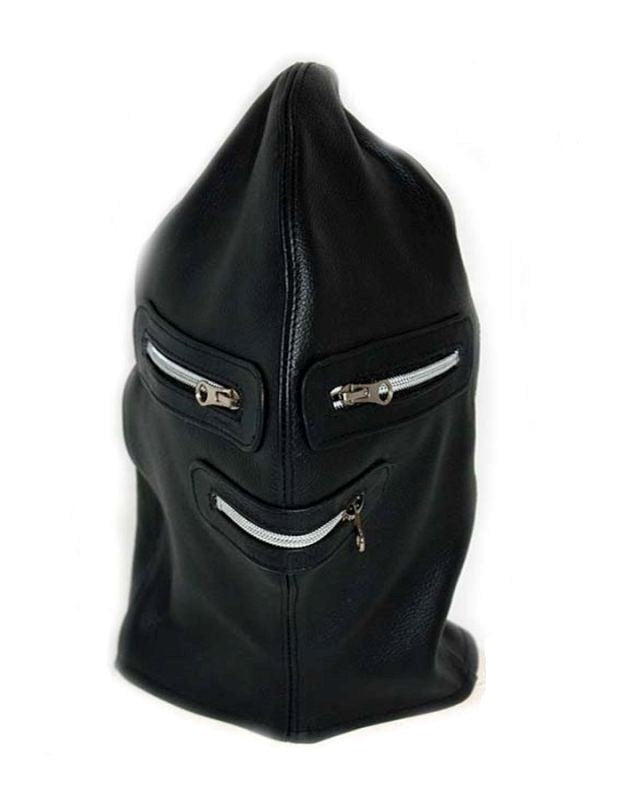 Zip It Leather BDSM Hood Build Better Boners - - Bondage Hoods