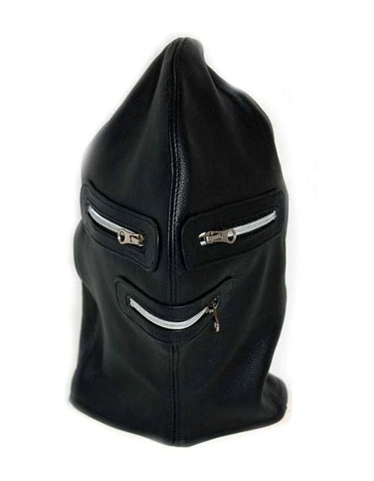 Zip It Leather BDSM Hood Build Better Boners - - Bondage Hoods
