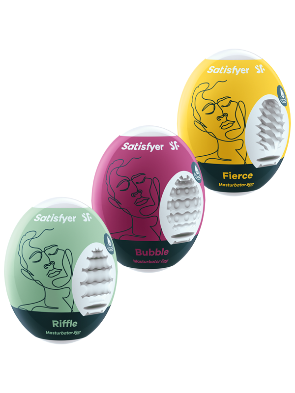 Satisfyer 3 Piece Egg Masturbator Set Riffle Bubble Fierce Waterproof TPE - - Love Eggs and Kegel Exercisers
