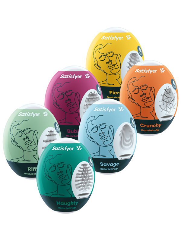 Satisfyer 6 Piece Mens Masturbator Eggs Set with Hydroactive TPE - - Love Eggs and Kegel Exercisers