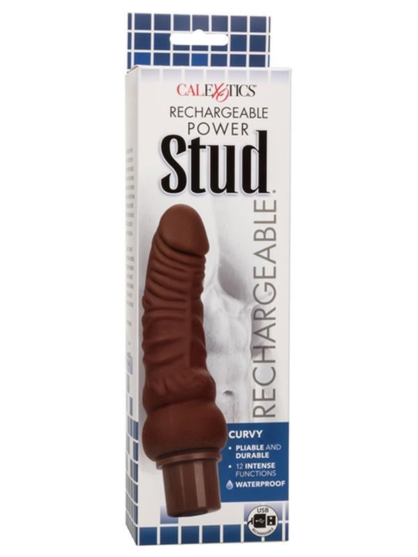 California Exotics Rechargeable Power Stud Curvy Vibrating Dildo with 12 Speeds - - Vibrating Dildos