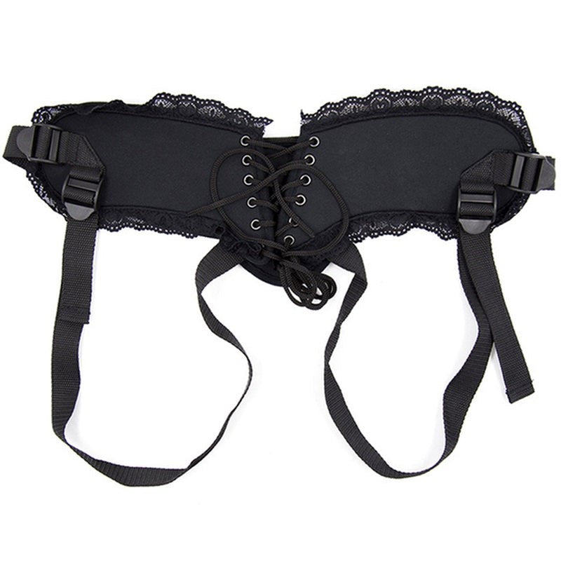 BDStyle Strap On Harness With Lace Back Adjustable Faux Leather Design - - Strap On Sextoys